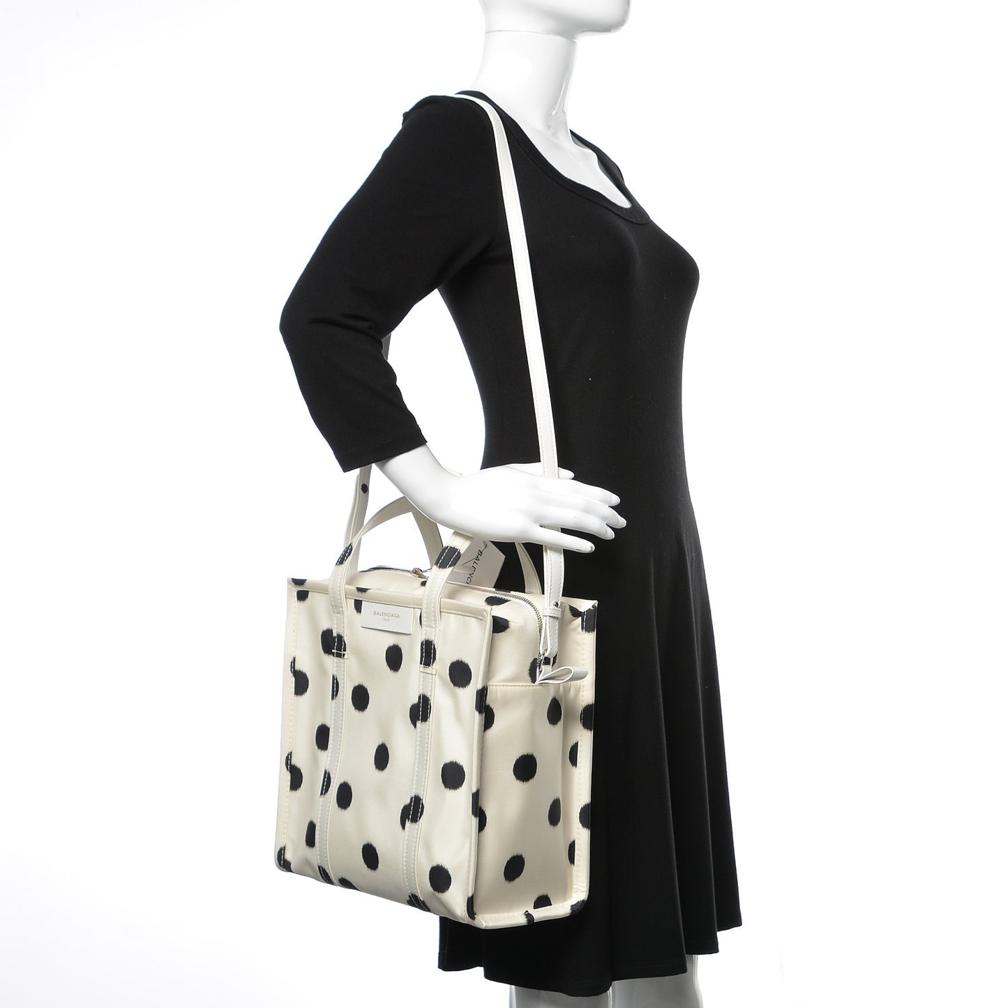 Silk Polka Dot S Bazar Shopper Tote White Black