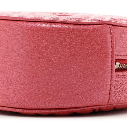 Chanel Goatskin Camellia Quilted Round Clutch With Chain Dark Pink 8 of 9