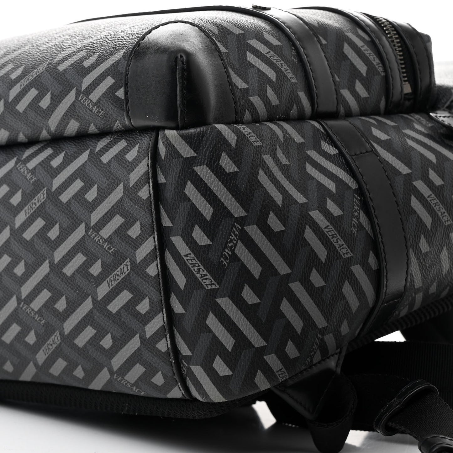Coated Canvas Calfskin La Greca Signature Backpack Black Grey