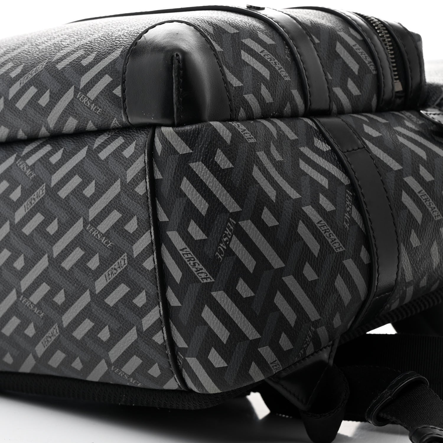 Versace Coated Canvas Calfskin La Greca Signature Backpack Black Grey 10 of 10