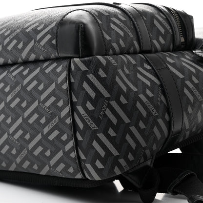 Versace Coated Canvas Calfskin La Greca Signature Backpack Black Grey 10 of 10