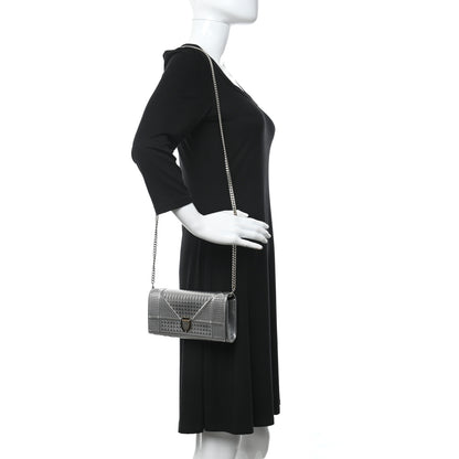 Christian Dior Metallic Patent Micro-Cannage Diorama Croisiere Chain Wallet Silver 3 of 12