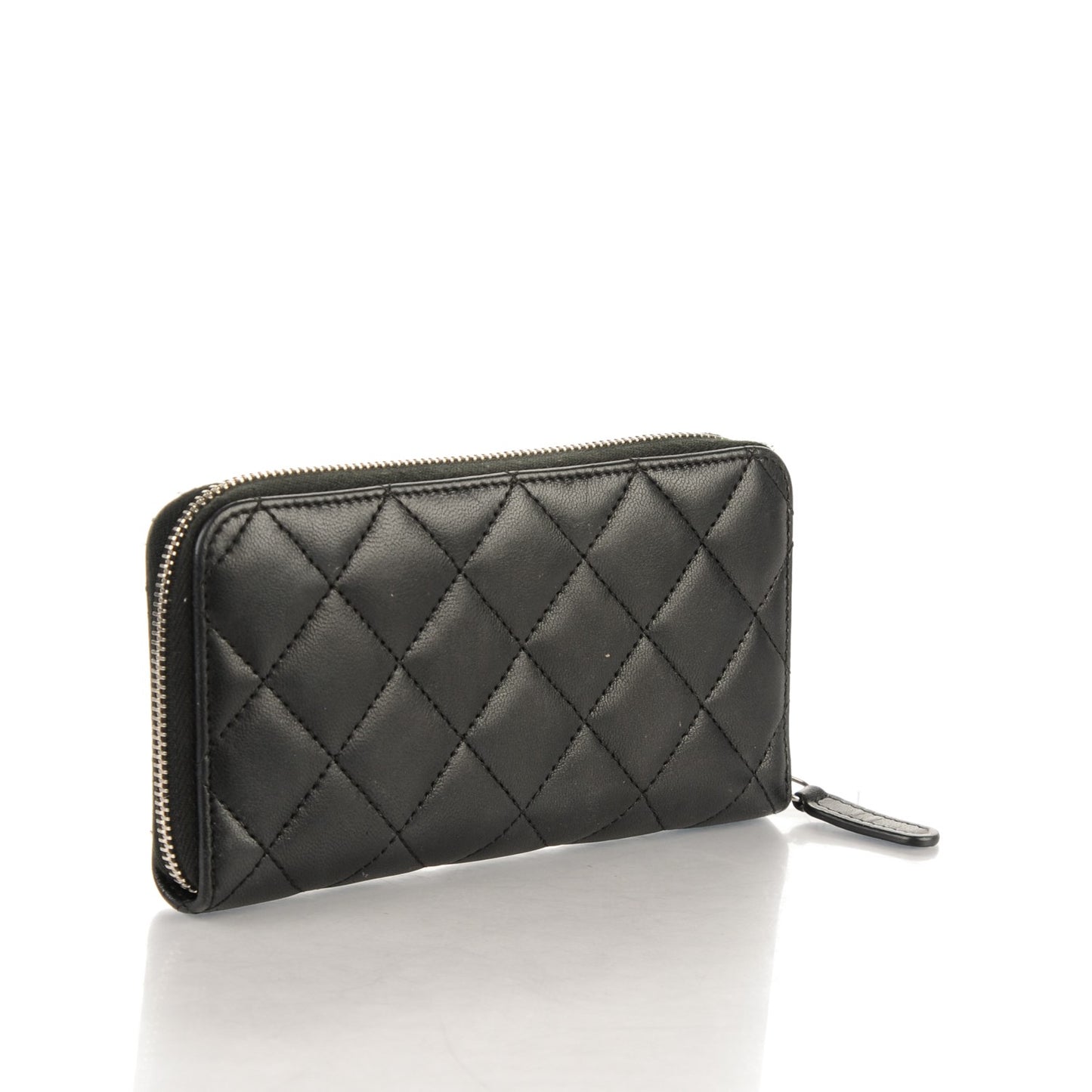 Lambskin Quilted Small Zip Around Wallet Black