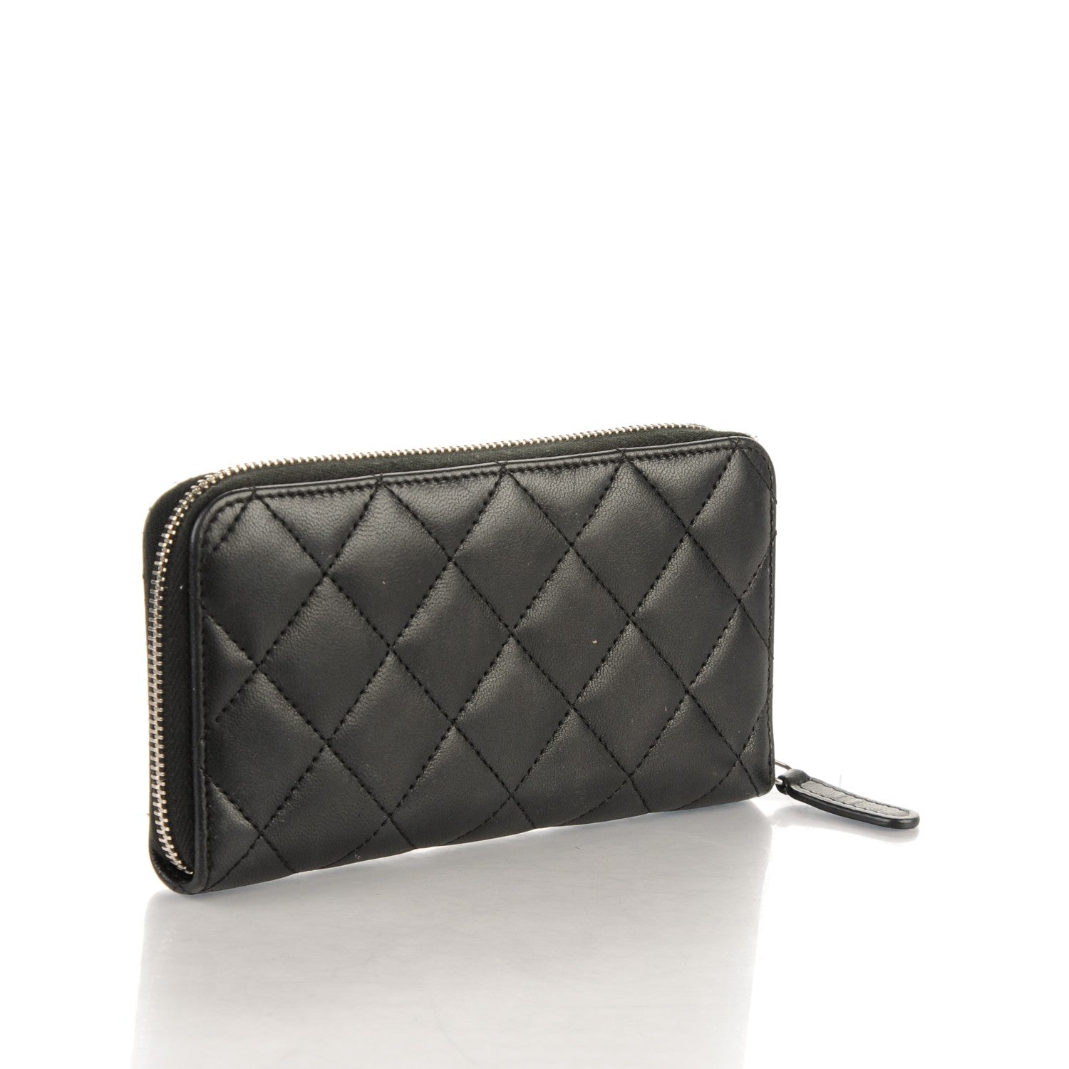 Chanel Lambskin Quilted Small Zip Around Wallet Black 3 of 8