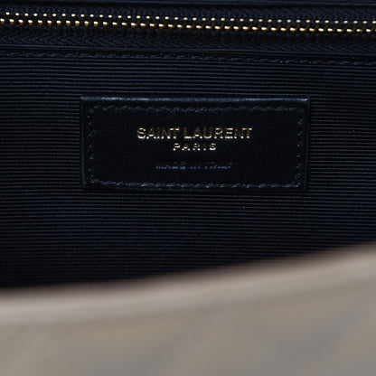 Saint Laurent Grain De Poudre Mixed Matelasse Large Triquilt Monogram Satchel Dark Beige 7 of 9