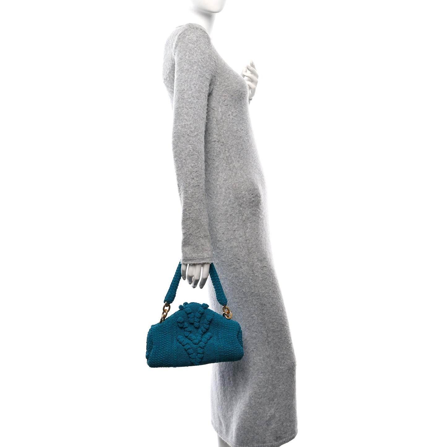 Wool Knit Lambskin Tip Shoulder Bag Duck Green