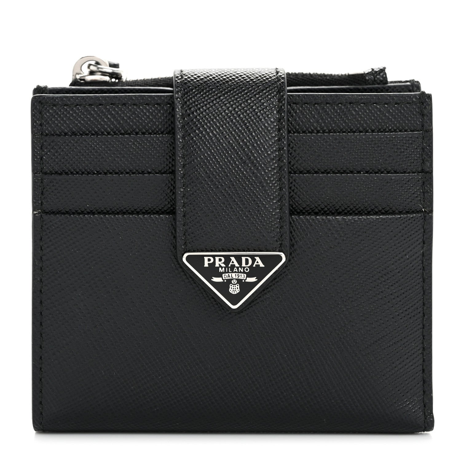 Prada Saffiano Metal Coin Case Card Holder Black 1 of 7
