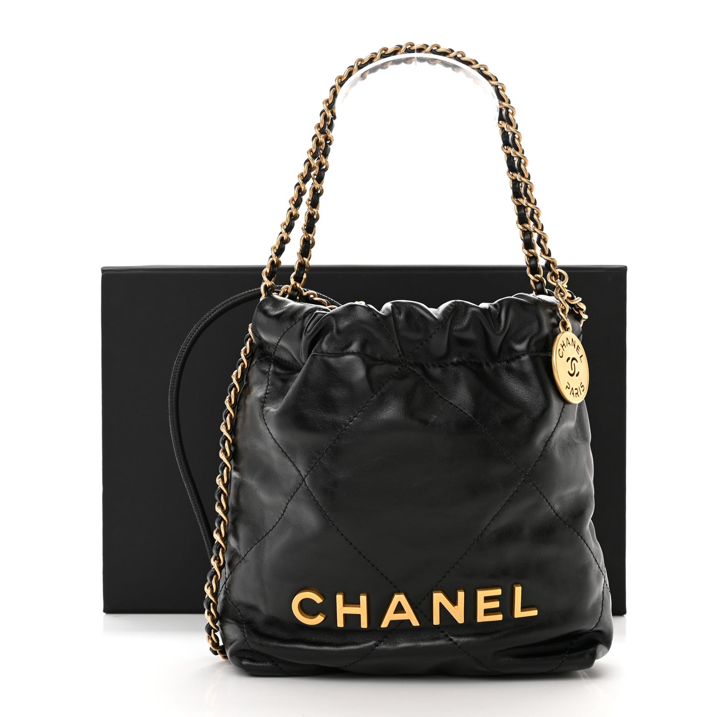 Shiny Calfskin Quilted Mini Chanel 22 Black