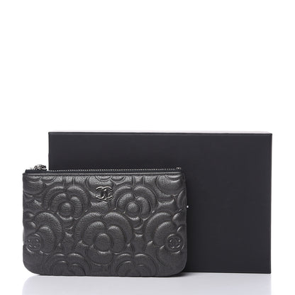Chanel Goatskin Camellia Embossed Cosmetic Pouch Anthracite 8 of 8