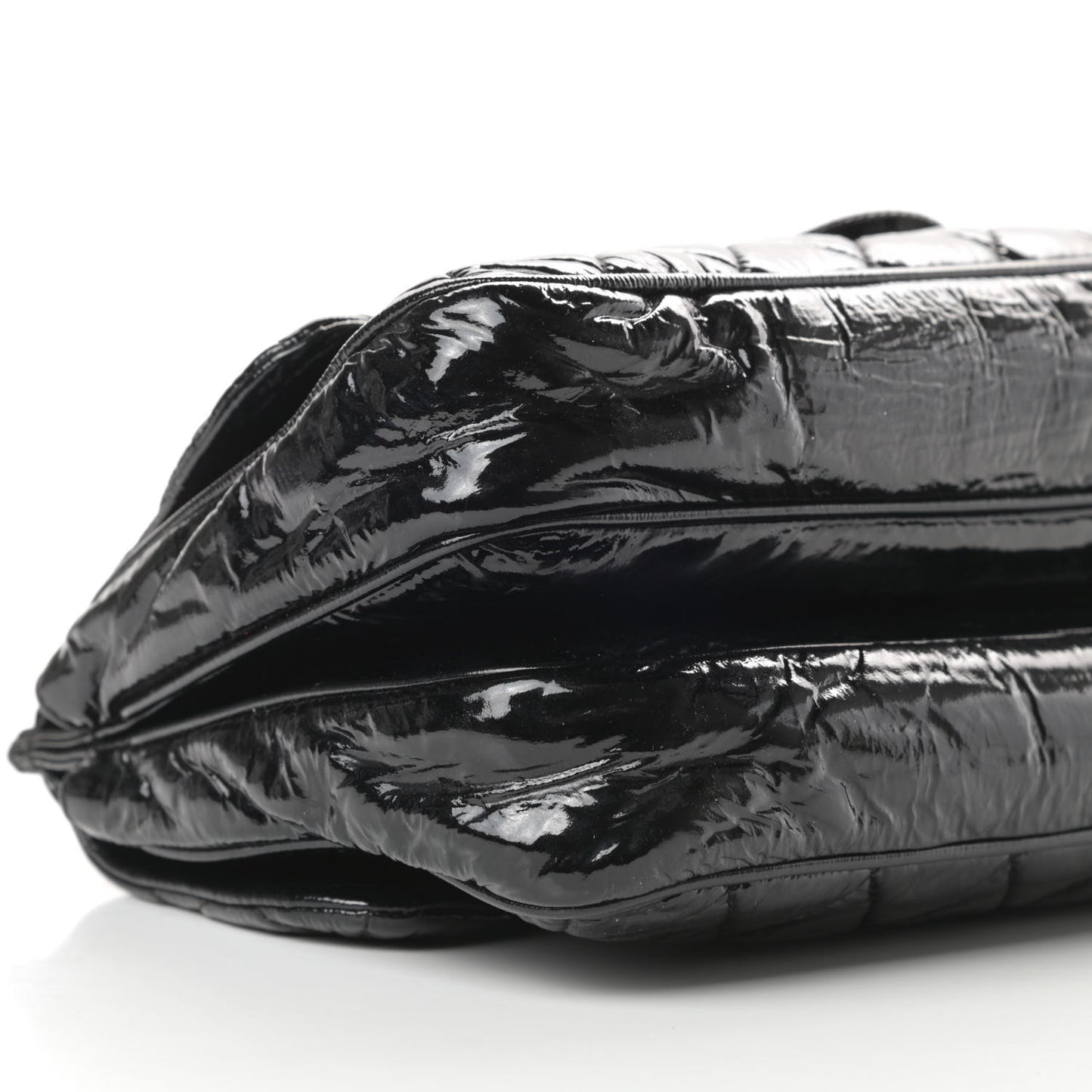 Patent Quilted Day Glo Flap Bag Black