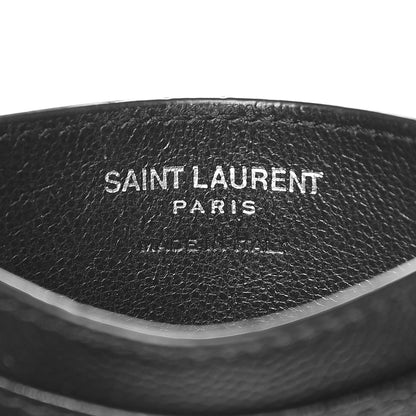 Saint Laurent Grain De Poudre Matelasse Chevron Monogram Credit Card Case Black 7 of 8