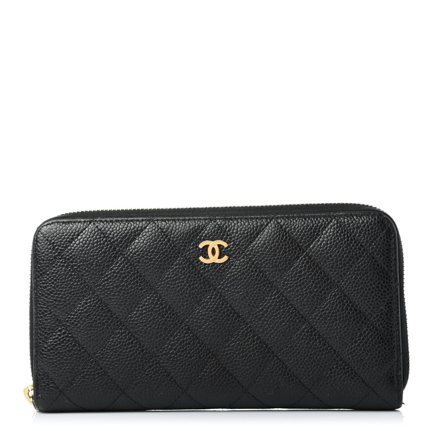 Caviar Quilted Large Gusset Zip Around Wallet Black