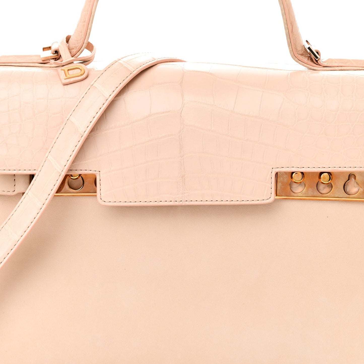 Suede Crocodile MM Tempete Satchel Light Pink