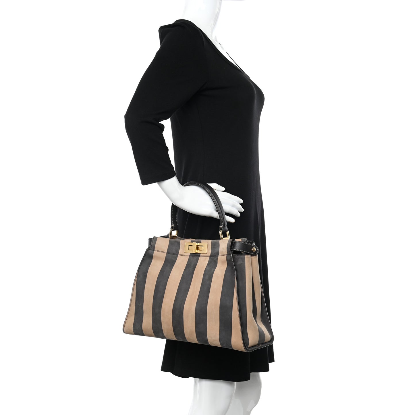 Vitello Nabuk Seta Pequin Medium Peekaboo Iconic Satchel Tobacco Moro Ebano
