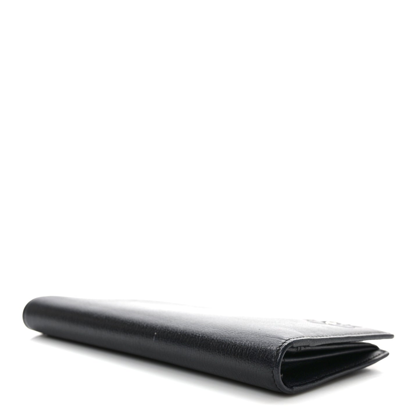 Goatskin Camellia Embossed Yen Wallet Black