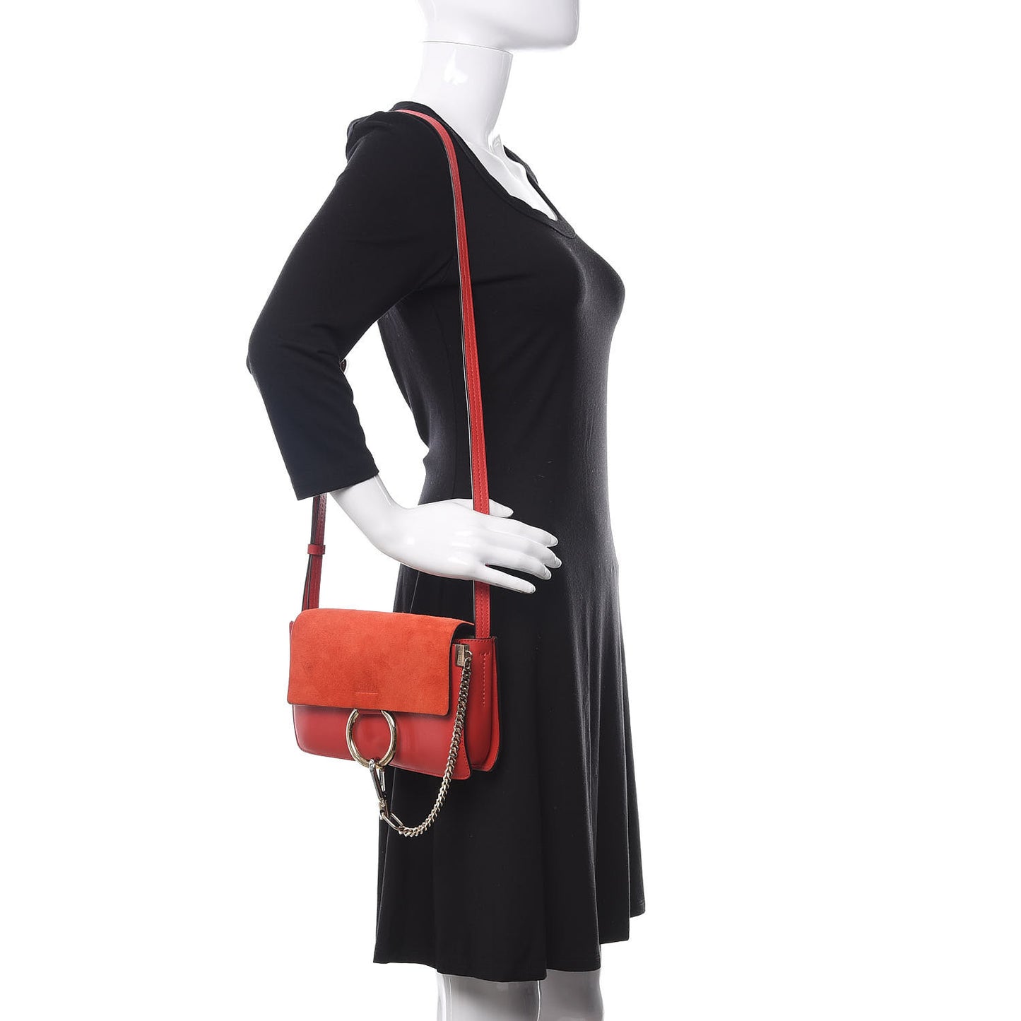 Suede Calfskin Small Faye Shoulder Bag Sepia Red