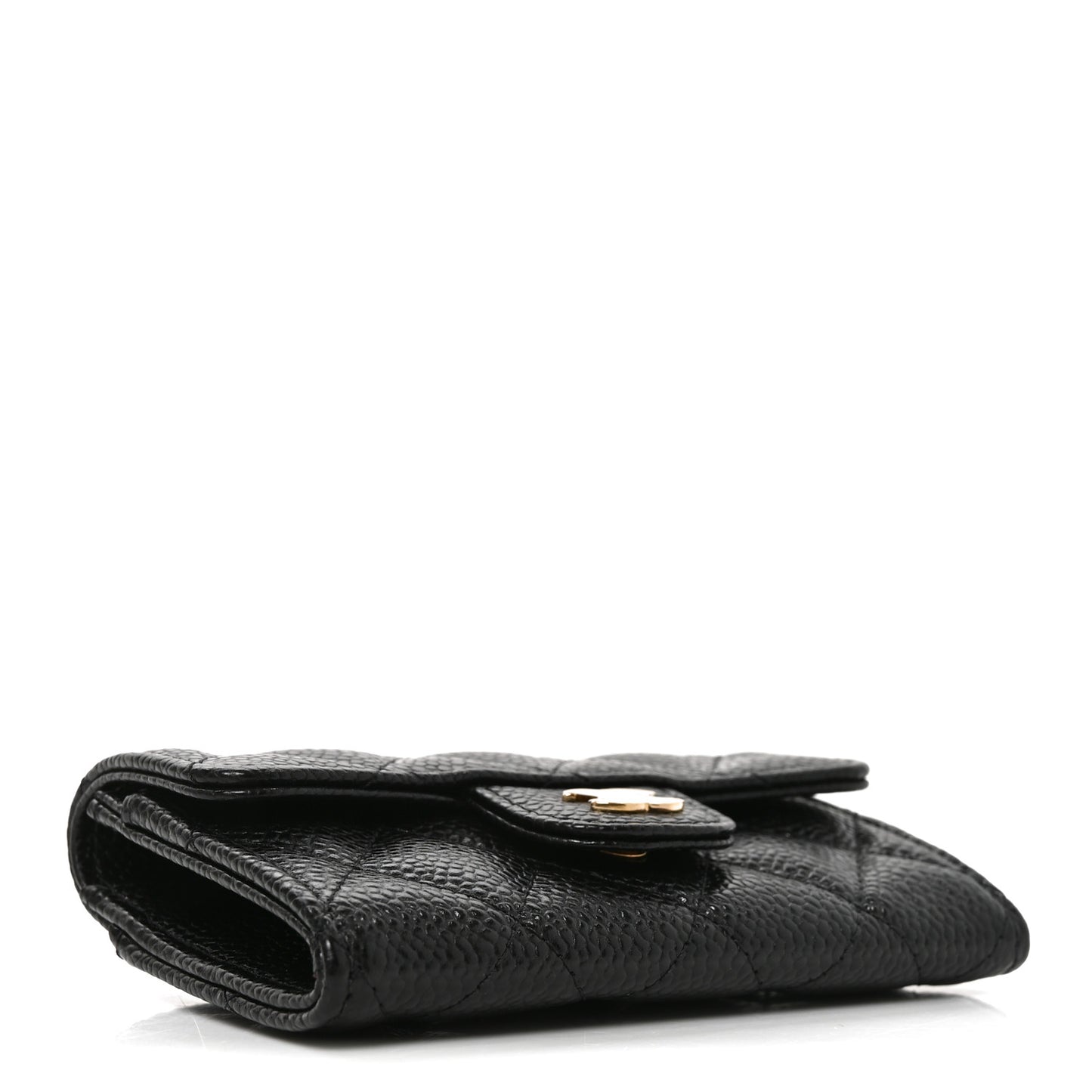 Caviar Quilted Flap Card Holder Wallet Black