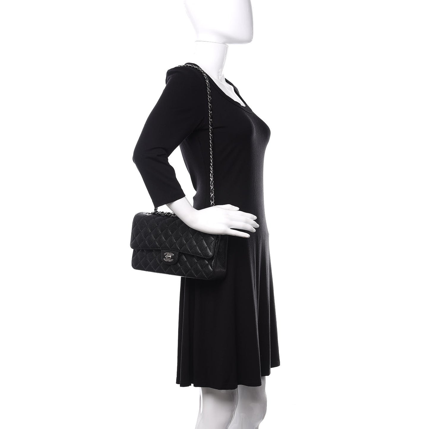 Caviar Quilted Medium Double Flap Black