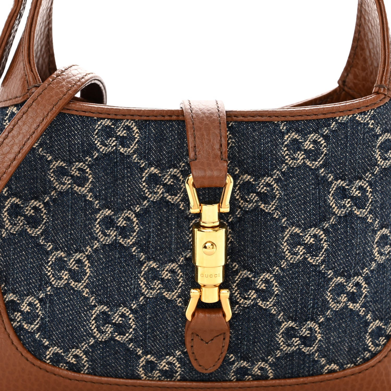 Gucci New Denim GG Monogram Calfskin Mini Jackie 1961 Hobo Blue Tea Cuir 7 of 9