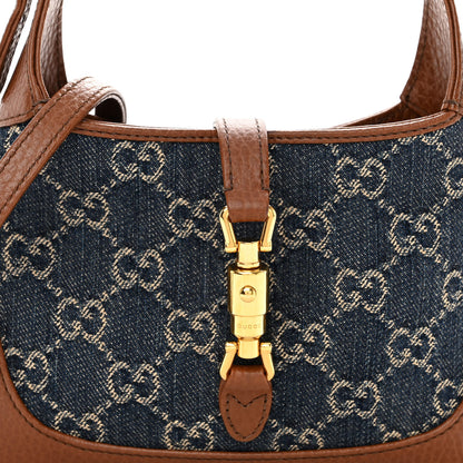 Gucci New Denim GG Monogram Calfskin Mini Jackie 1961 Hobo Blue Tea Cuir 7 of 9