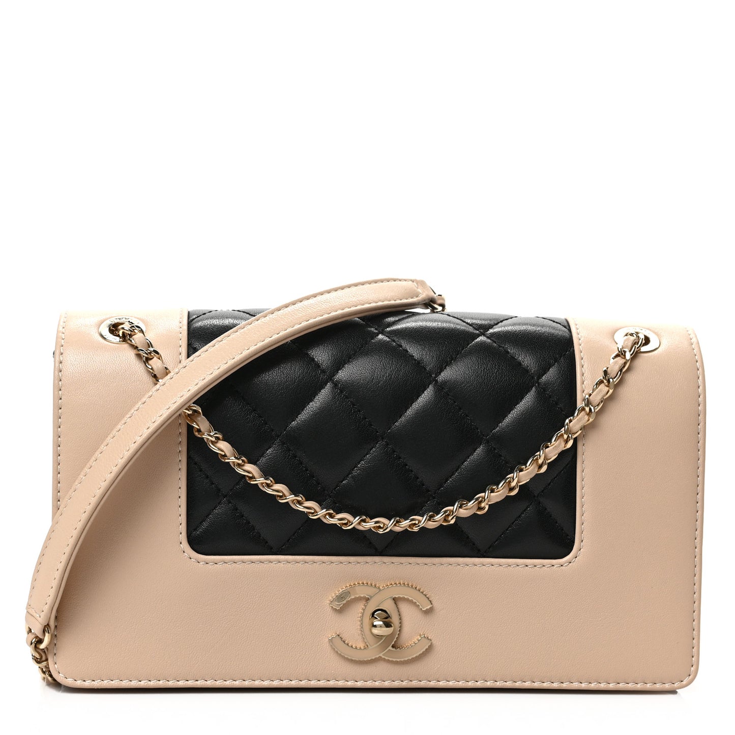 Sheepskin Quilted Medium Vintage Mademoiselle Flap Beige Black