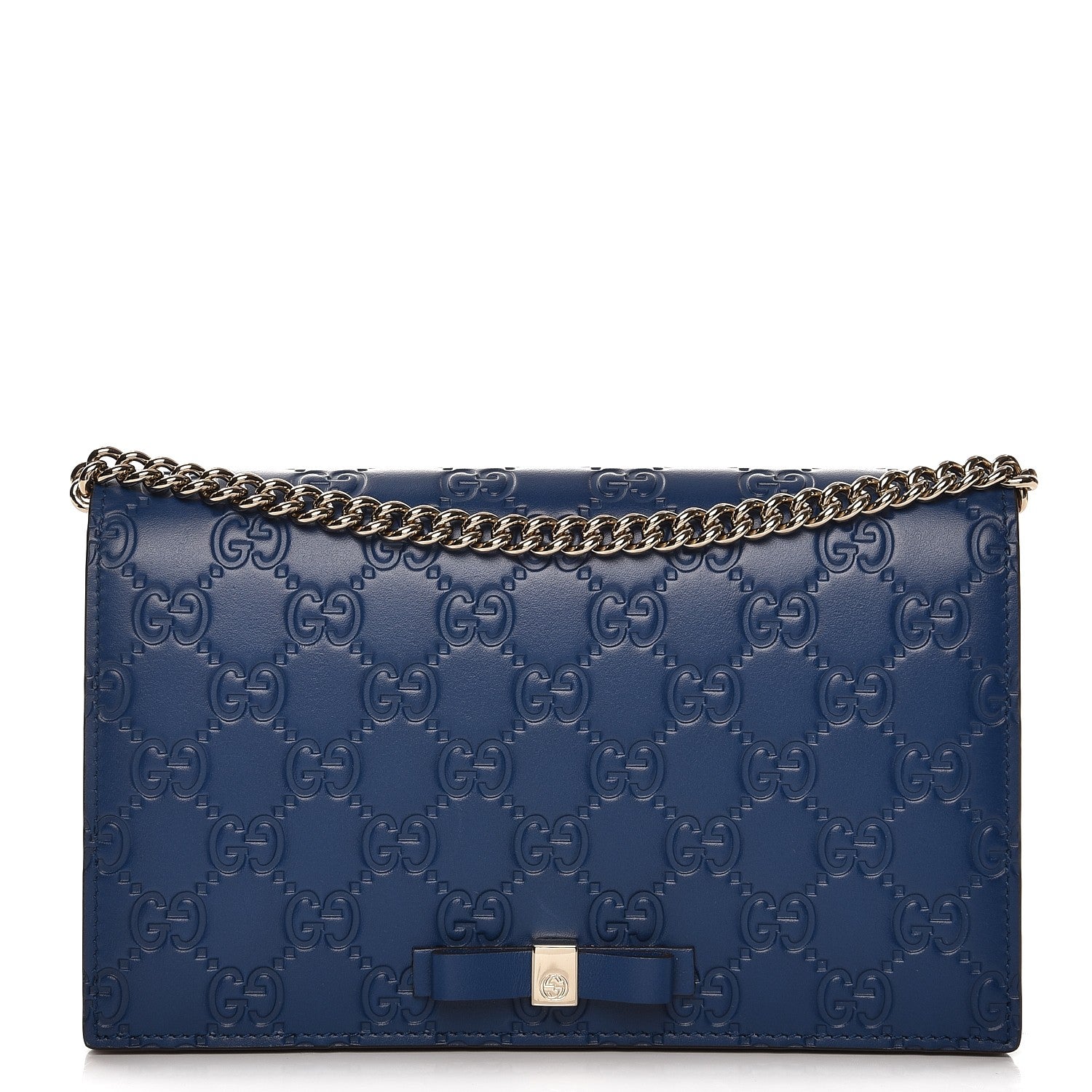 Gucci Guccissima Signature Bi-Color Bowy Chain Wallet Blue Dark Cipria 1 of 6