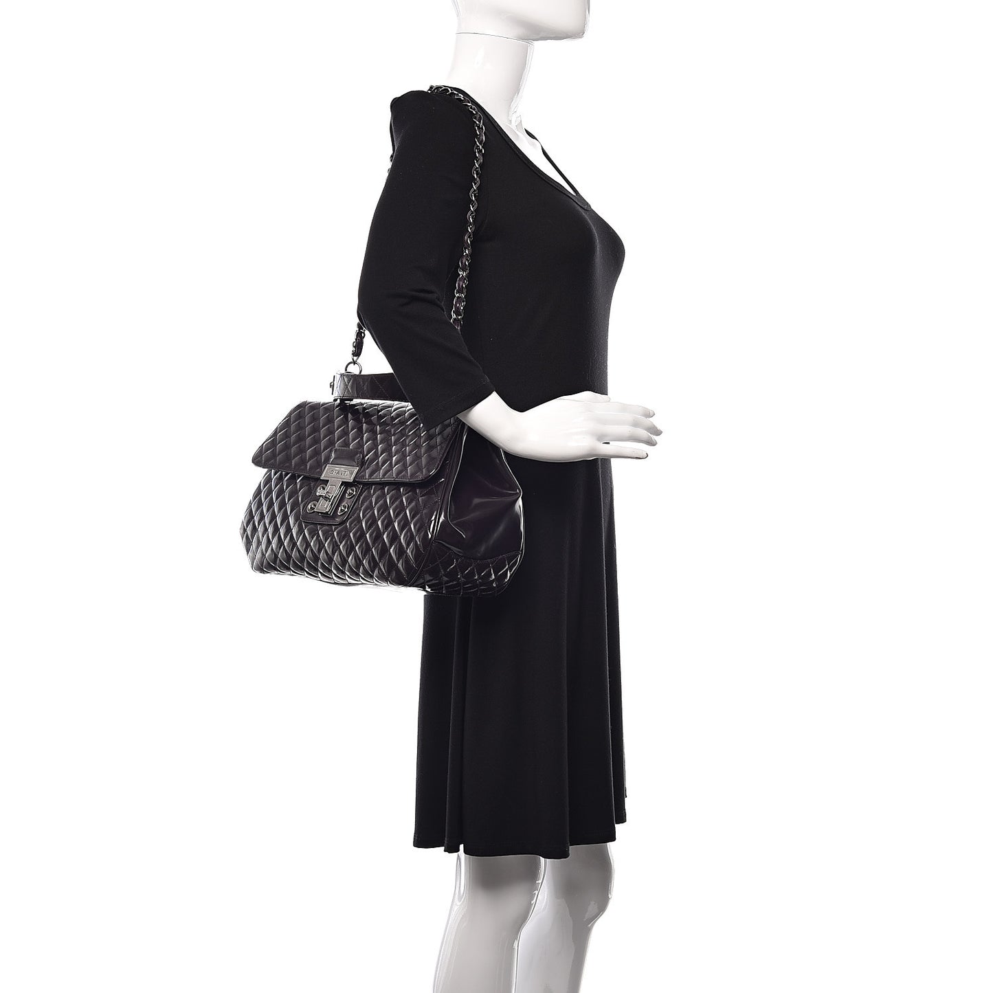 Glazed Calfskin Quilted Mademoiselle Bag Dark Purple