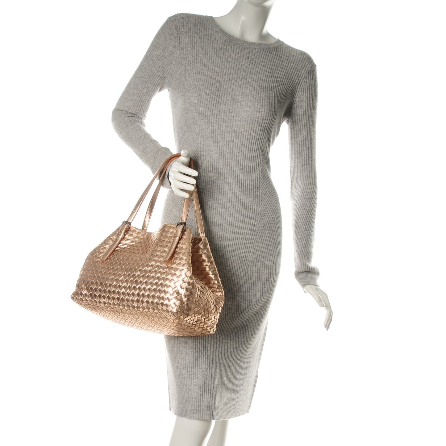 Metallic Grosgrain Intrecciato Medium A Shape Seamless Tote Rose Gold