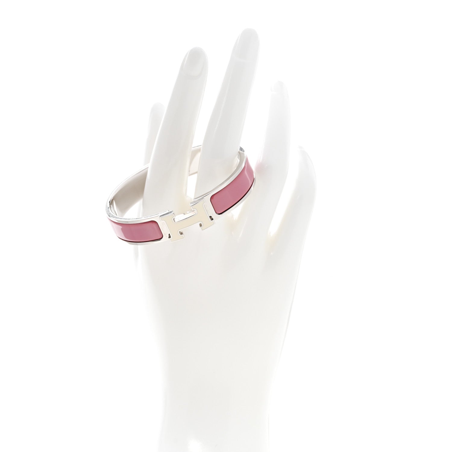 Hermes Enamel Narrow Clic Clac H Bracelet PM Rose Velours White 2 of 4