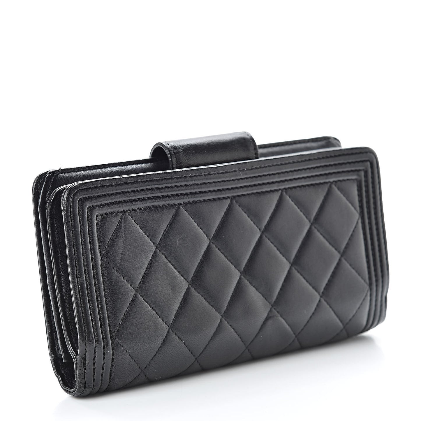 Lambskin Quilted Boy Zip Pocket Wallet Black