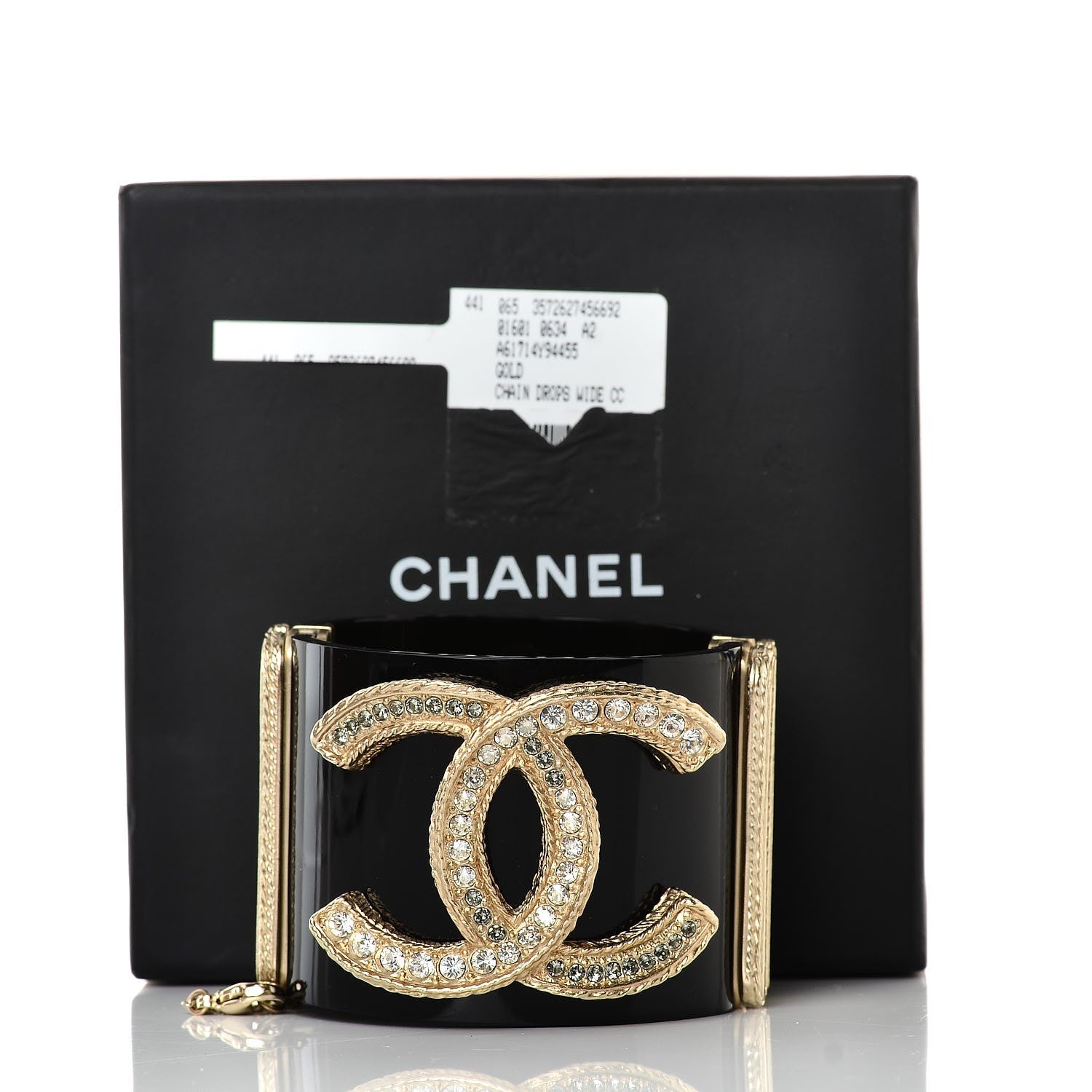Chanel Resin Crystal CC Cuff Black Gold 6 of 6
