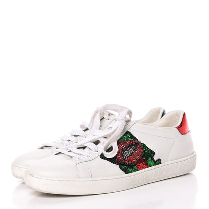 Gucci Calfskin Web Crystal Womens Mouth Ace Sneakers 37 White 3 of 17