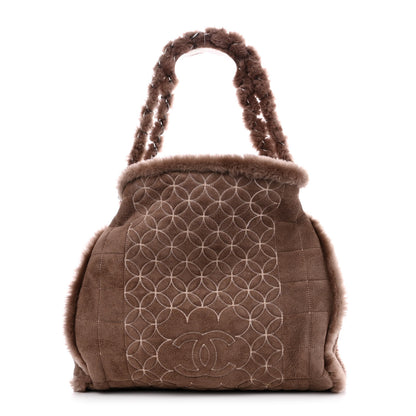 Chanel Shearling Suede Stiched CC Tote Dark Brown 3 of 11