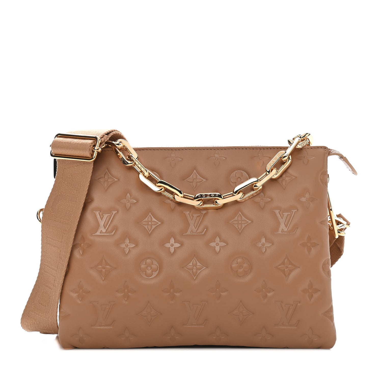 Lambskin Embossed Monogram Coussin PM Camel