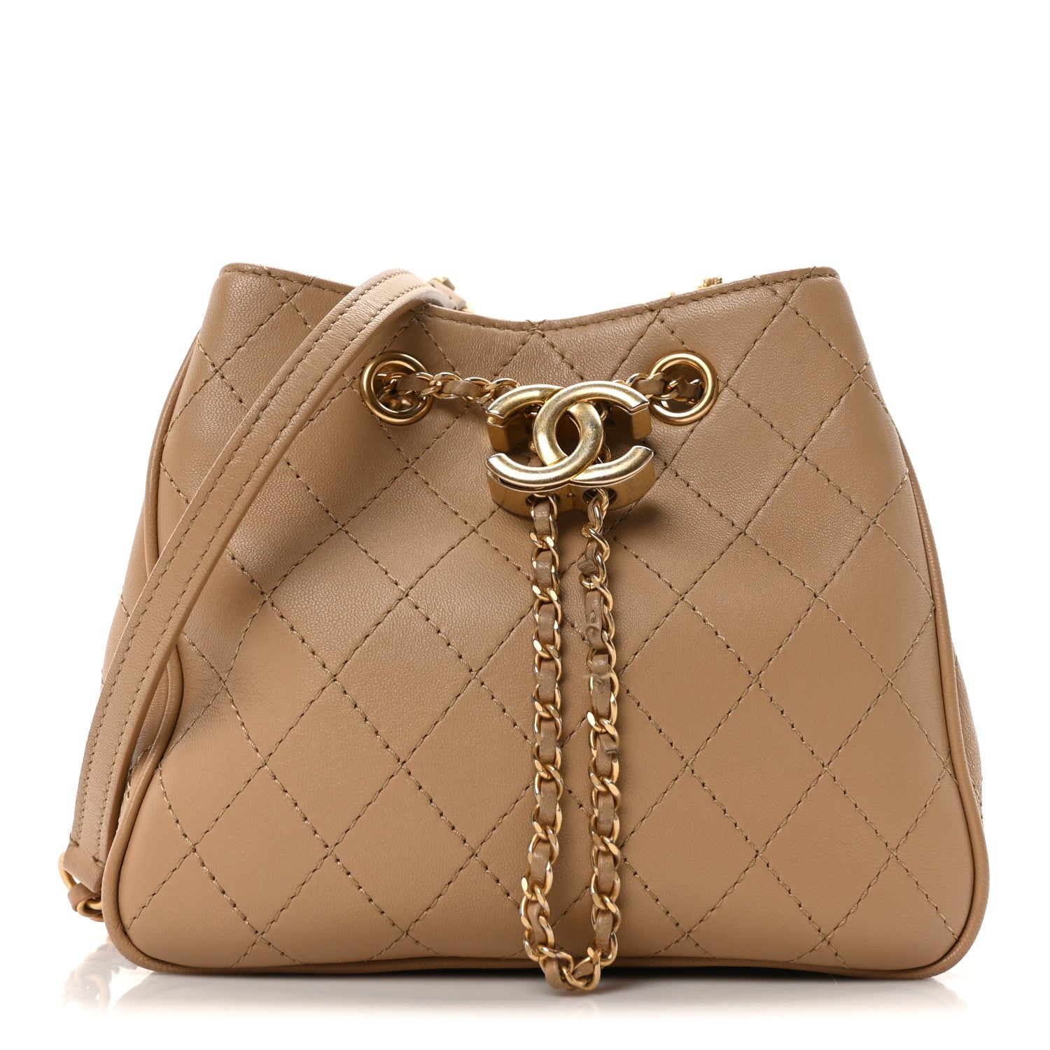 Chanel Calfskin Stitched Small Egyptian Amulet Drawstring Bag Beige 1 of 10