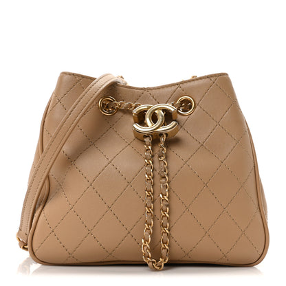 Chanel Calfskin Stitched Small Egyptian Amulet Drawstring Bag Beige 1 of 10