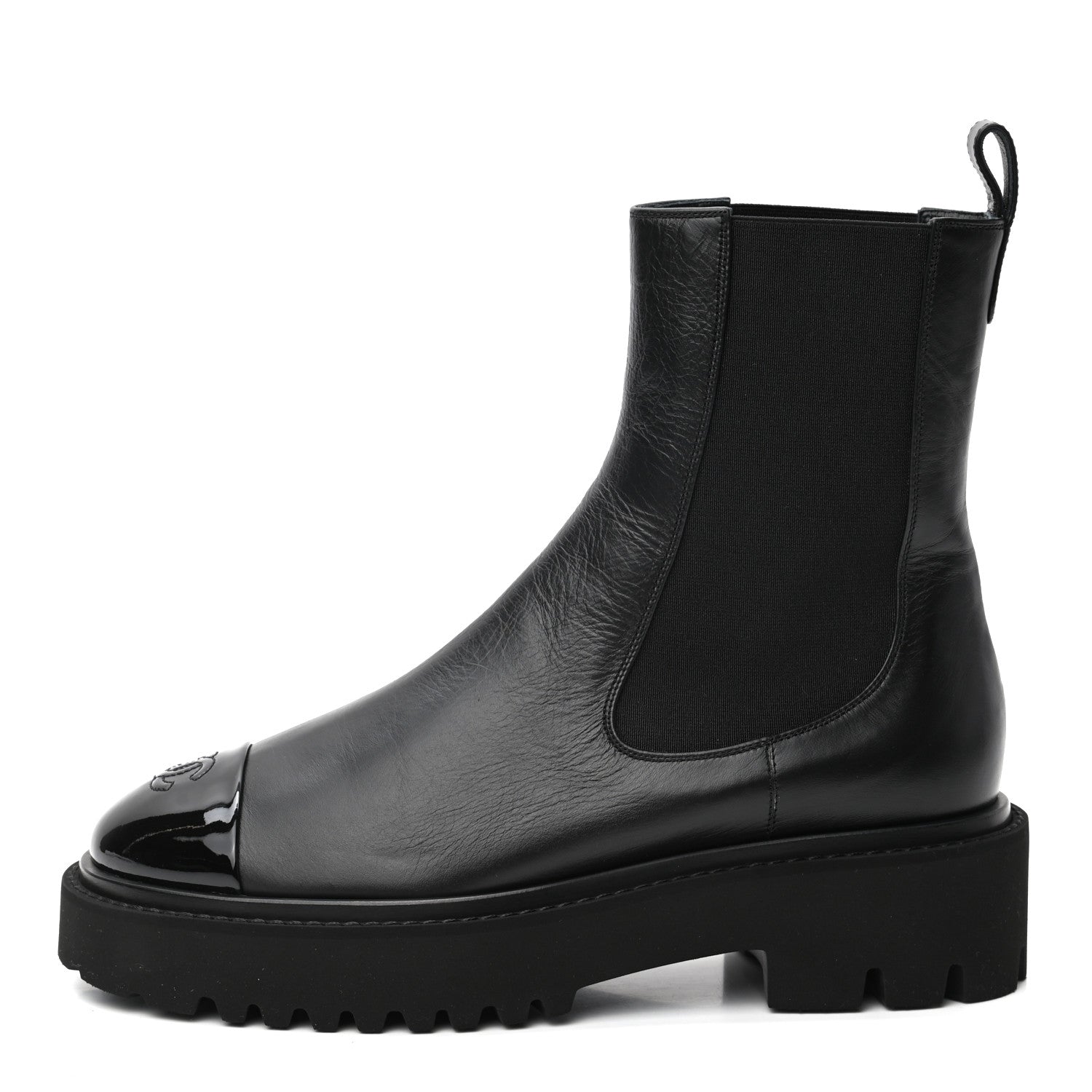 Chanel Crumpled Calfskin Patent Cap Toe Short Boots 39 Black 1 of 8