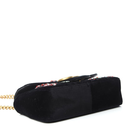 Gucci Velvet Matelasse Embroidered Mini GG Marmont Shoulder Bag Black 4 of 10