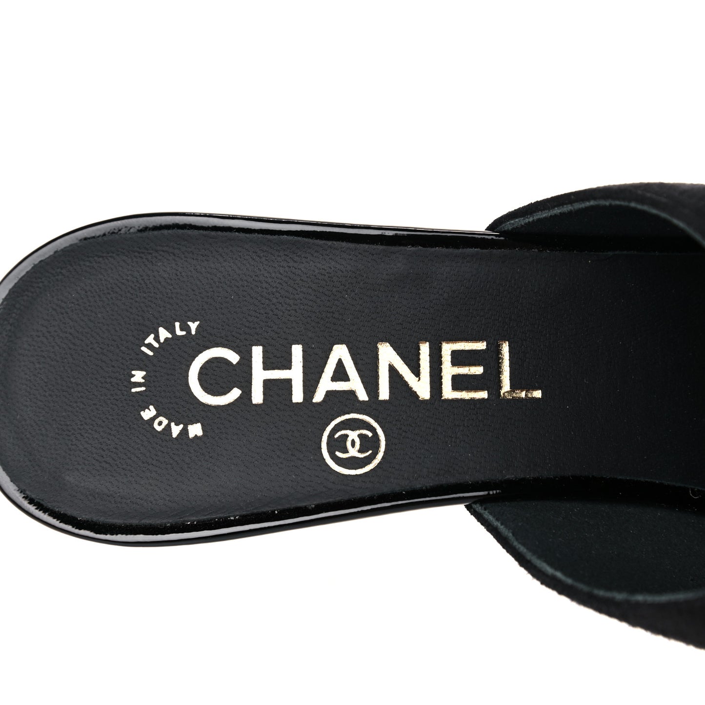 Suede Patent Calfskin Cap Toe Pearl Mule 38.5 Black