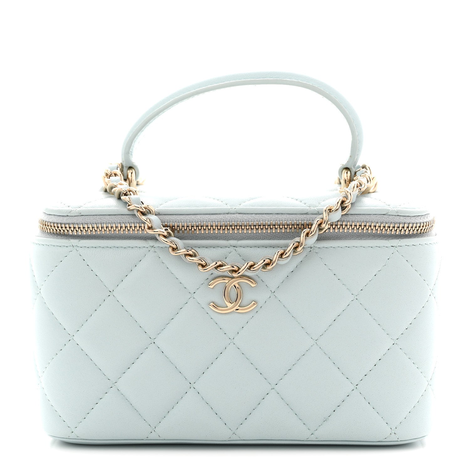 Chanel Lambskin Quilted Small Top Handle Vanity Case With Chain Light Blue 1 of 10
