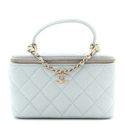 Chanel Lambskin Quilted Small Top Handle Vanity Case With Chain Light Blue 1 of 10