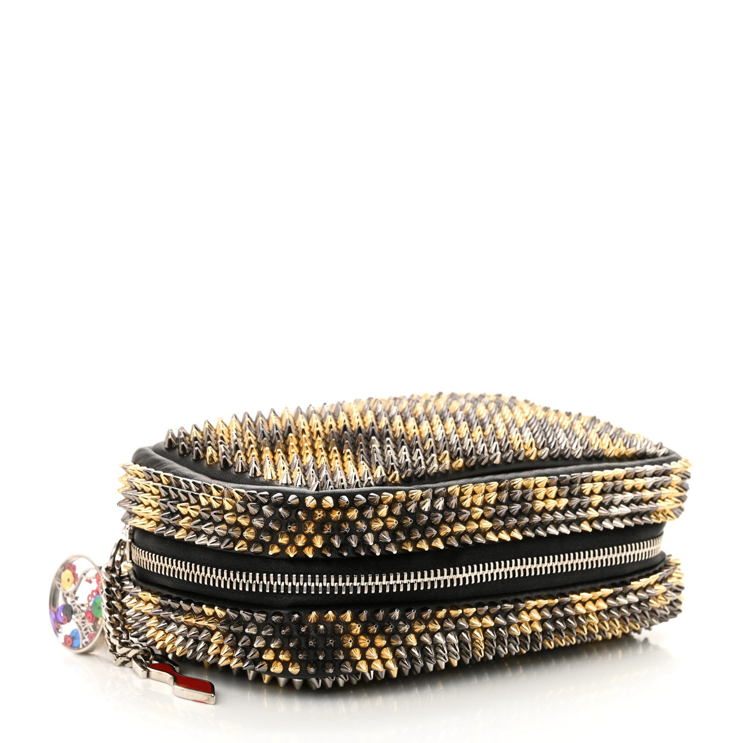Nappa Mini Spikes Leopard Piloutin Wristlet Clutch Black