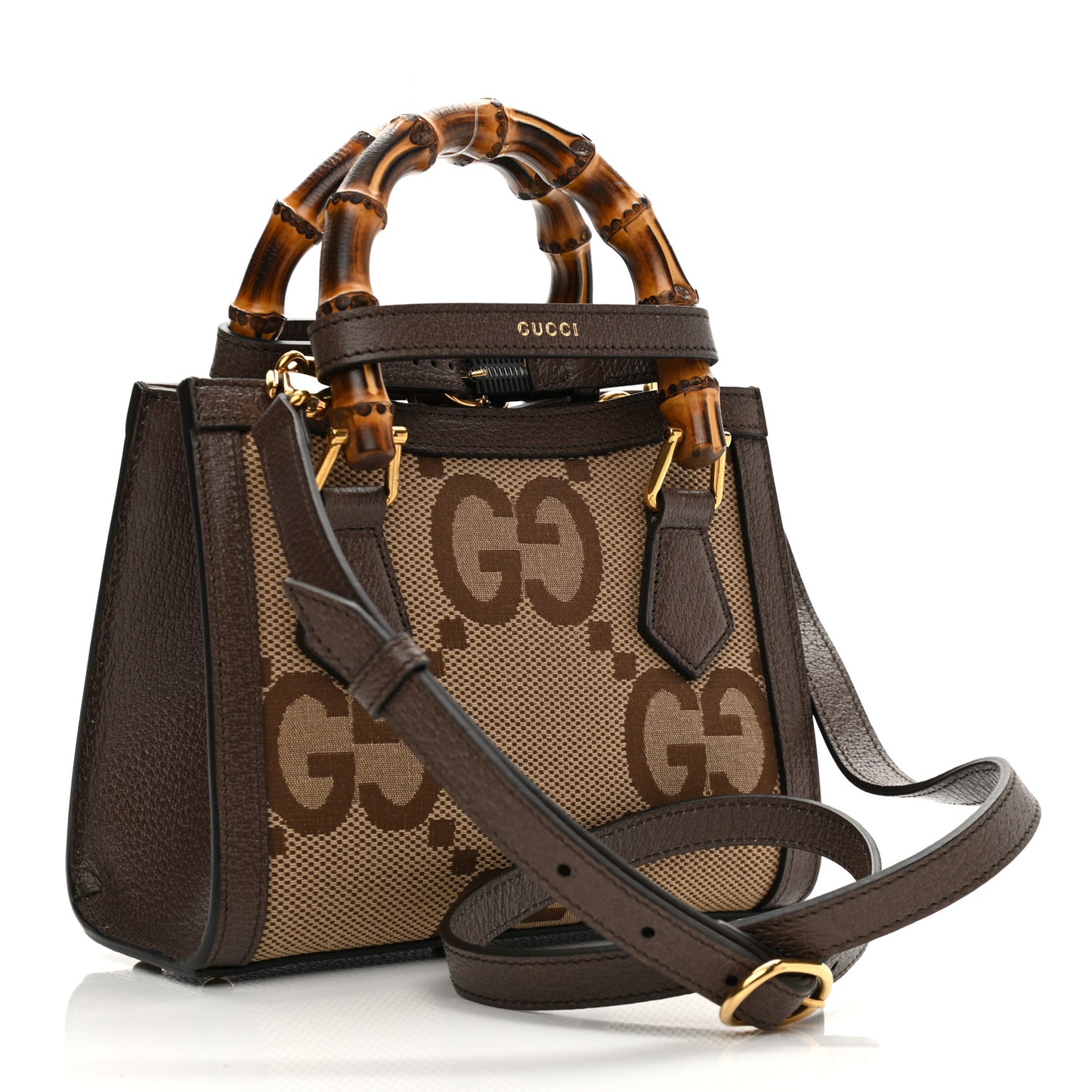 Monogram Jumbo GG Textured Dollar Calfskin Mini Diana Tote Bag Camel Ebony New Acero