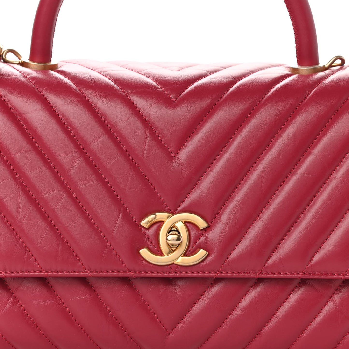 Calfskin Chevron Quilted Small Coco Handle Flap Dark Fuchsia