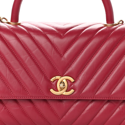 Chanel Calfskin Chevron Quilted Small Coco Handle Flap Dark Fuchsia 8 of 11