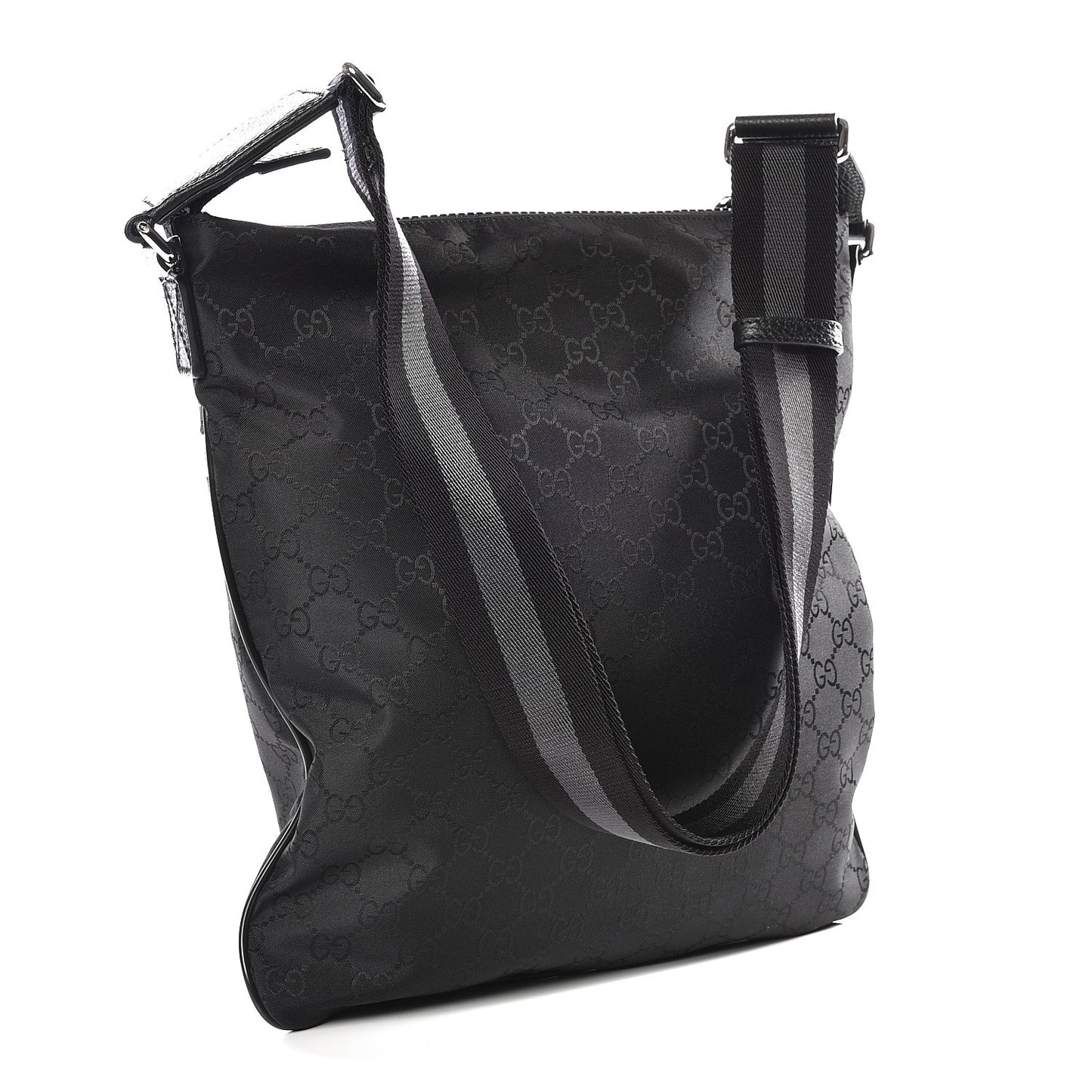 Nylon Monogram Medium Flat Messenger Bag Black