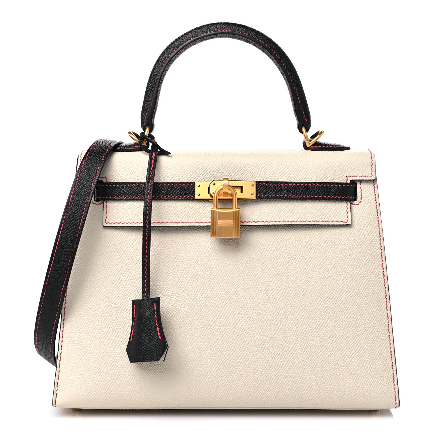 Hermes Epsom Bi-Color Horseshoe Kelly Sellier 25 Craie Black Rose Azalea 1 of 20