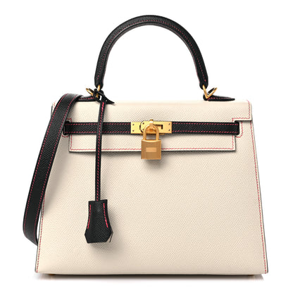 Hermes Epsom Bi-Color Horseshoe Kelly Sellier 25 Craie Black Rose Azalea 1 of 20