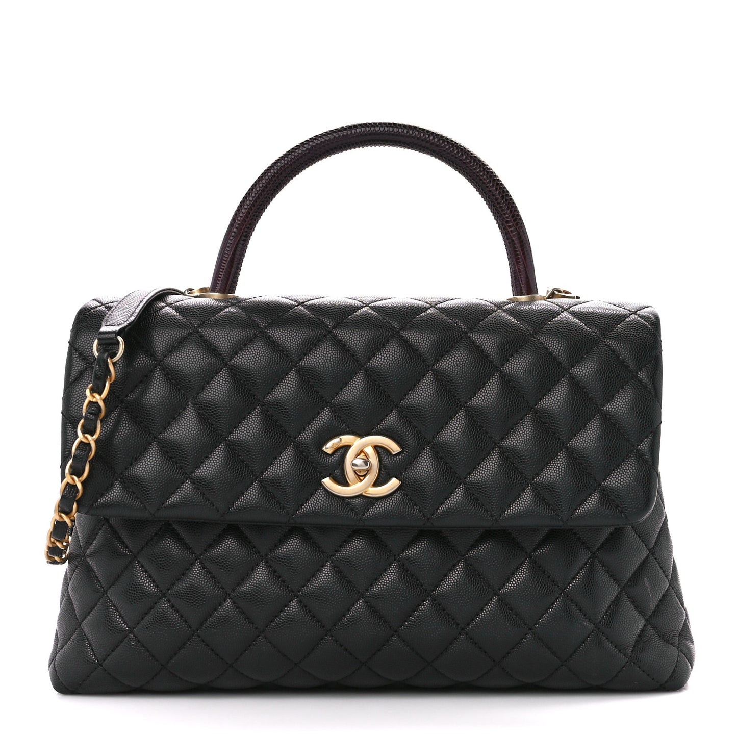 Caviar Lizard Quilted Medium Coco Handle Flap Black