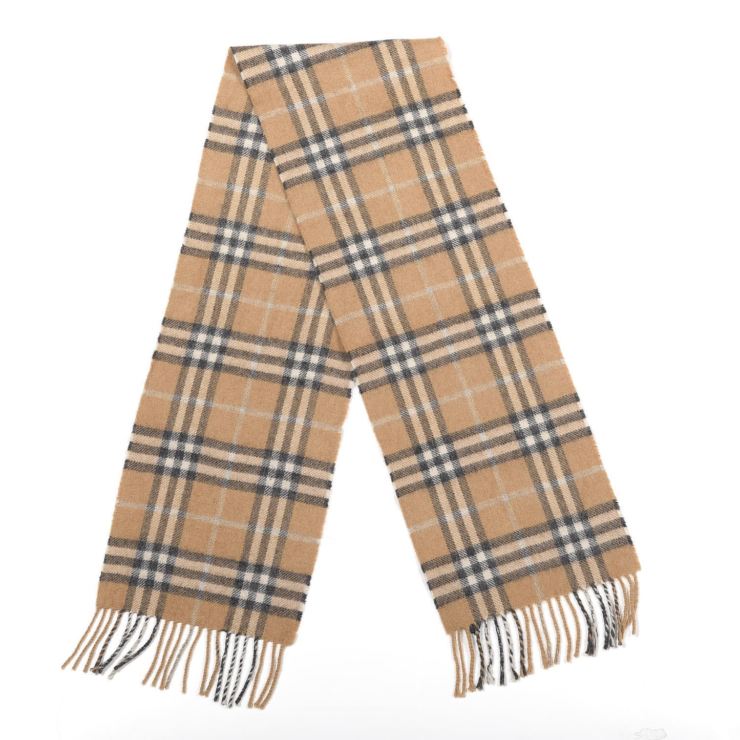 Cashmere House Check Fringe Scarf Beige